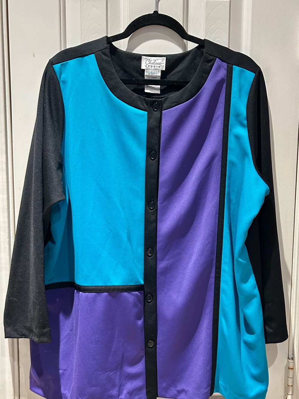 Chelsea Studio Colorblock Button-Front Top in Teal and Purple